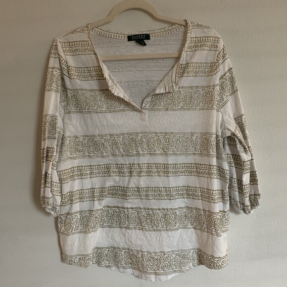 Lauren Ralph Lauren Plus Size 1X Multicolor Gold Metallic Boho Print Blouse - Picture 1 of 5